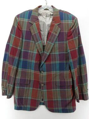 VINTAGE Corbin Sport Coat 42 Blazer Madras Plaid Preppy 90s USA *